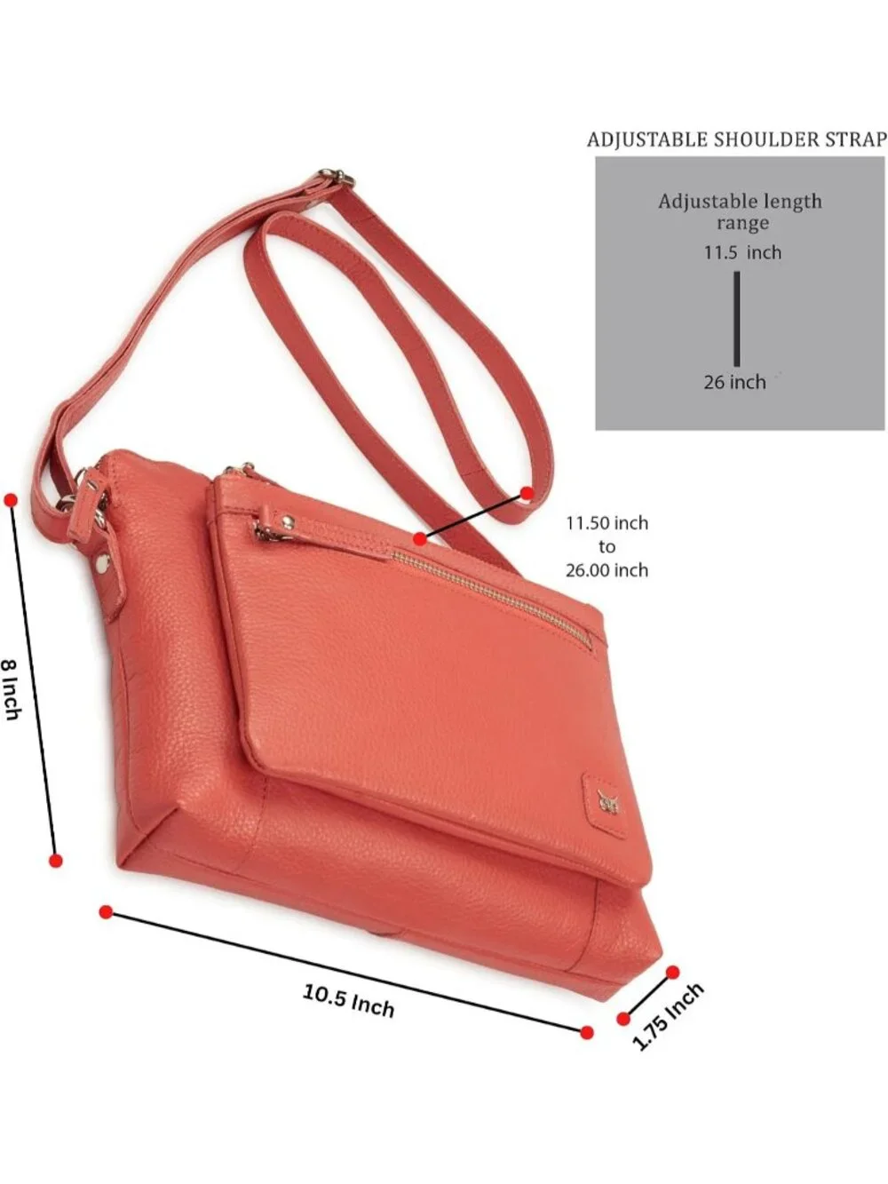 Women's Coral Genuine Leather Sling Purse with Adjustable Strap Crossbody bags